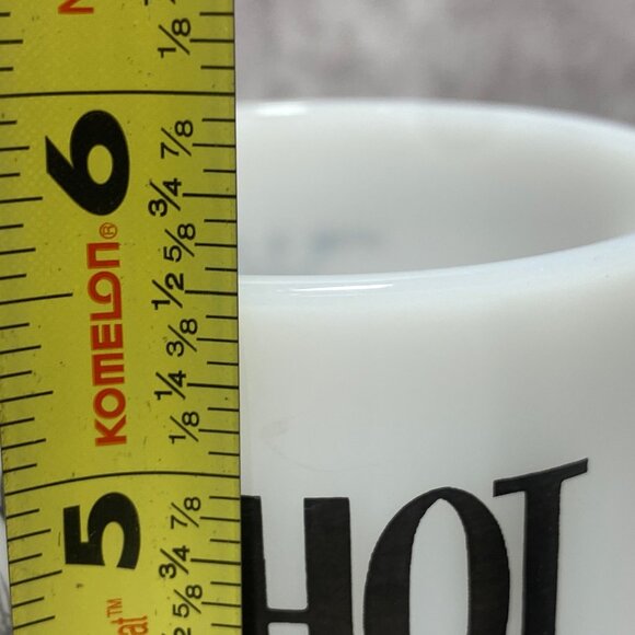 2 Vintage Milk Glass "Hot Buttered Rum" Pedestal Mugs With Black Floral Design - Picture 8 of 9